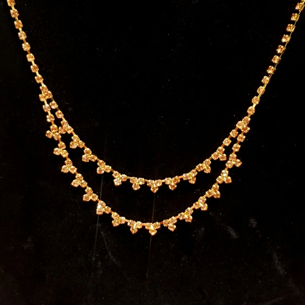 Golden Rhinestone Layered Necklace